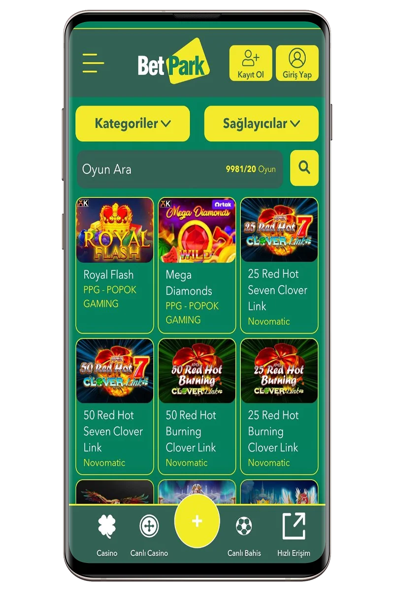 Betpark Casino Arayüzü